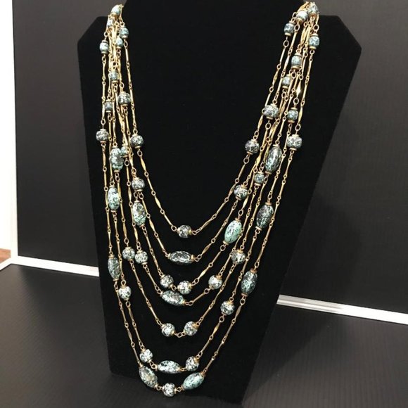 Vintage Alice Caviness Gold-Tone & Faux Turquoise Multi-Layer Necklace - Picture 5 of 11